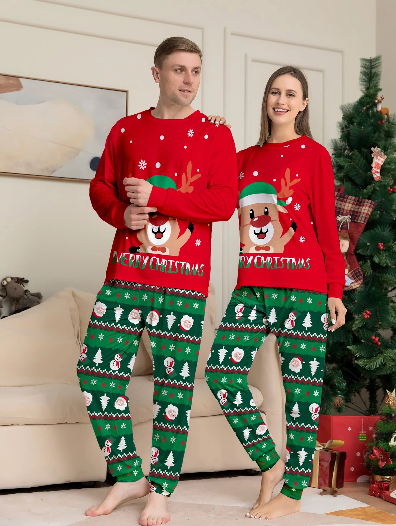 Red & Green Rudolph Xmas Family Matching Pj Set