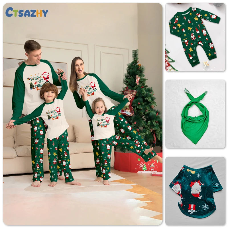 Green Santa Xmas Matching Pajamas Set