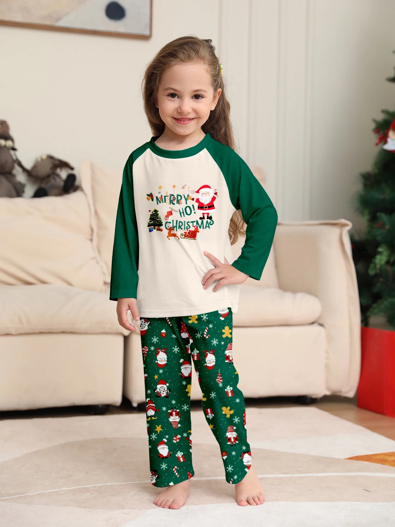 Green Santa Xmas Matching Pajamas Set