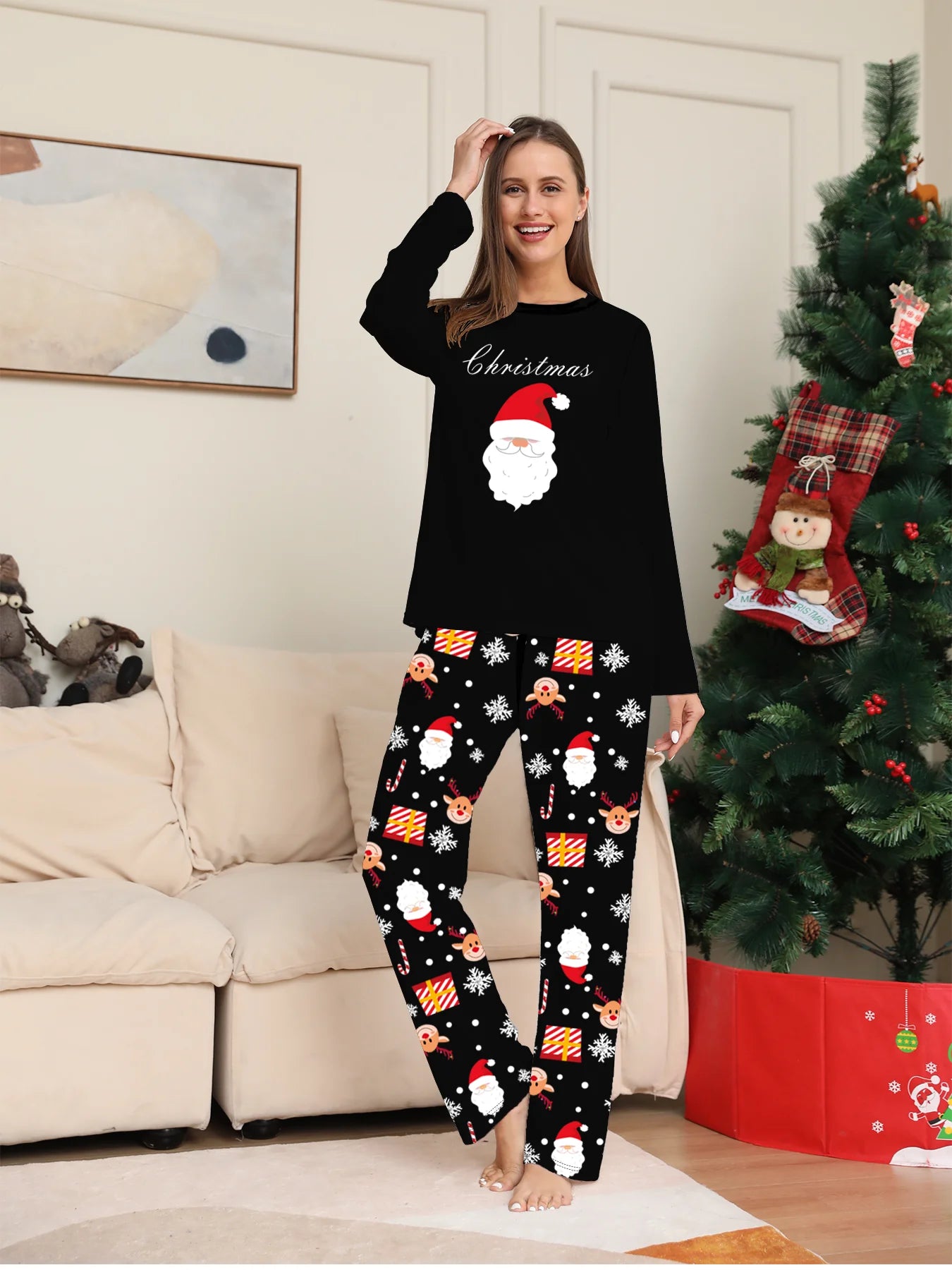 BLACK Santa Couple Pajamas Set