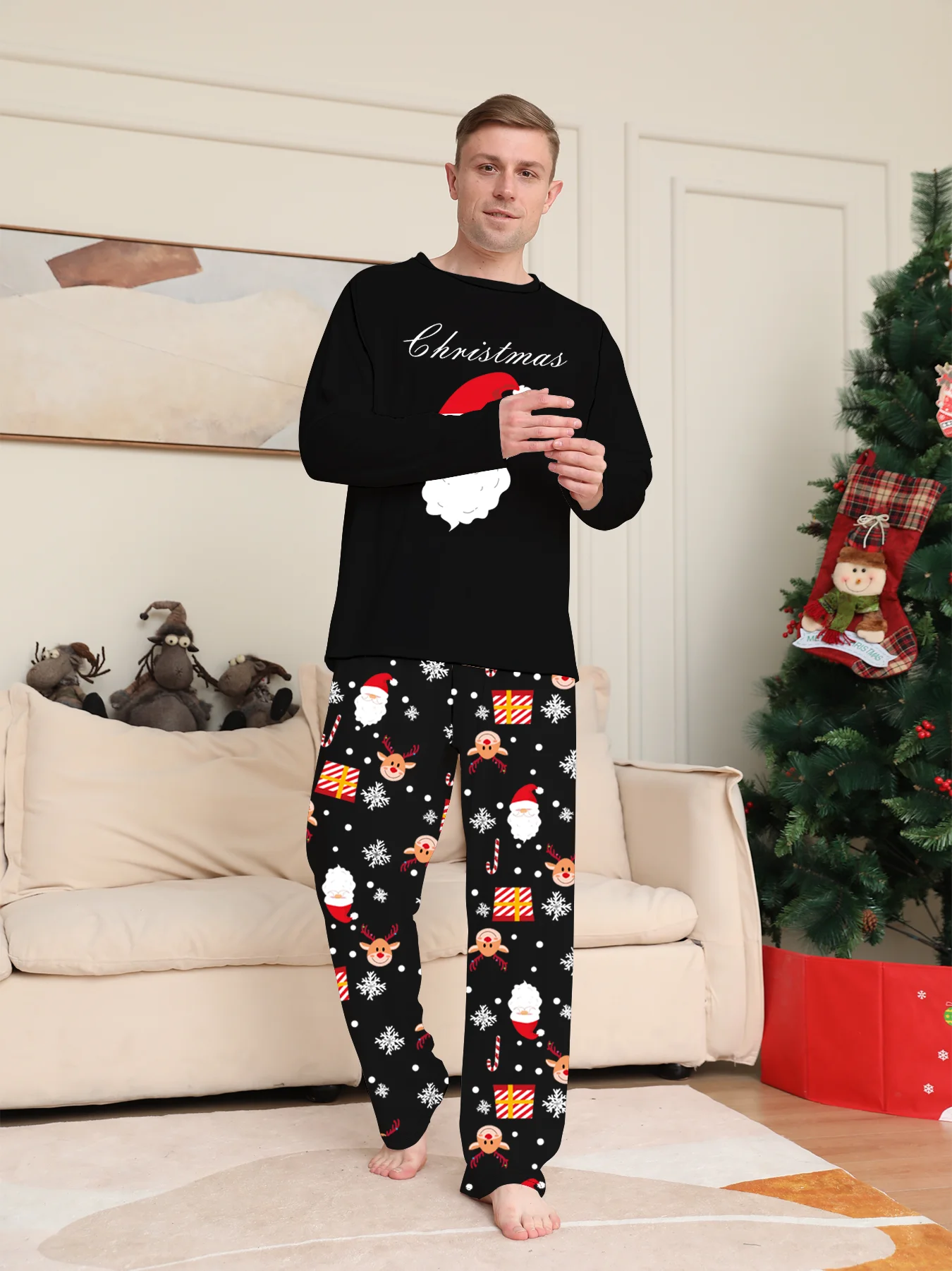 BLACK Santa Couple Pajamas Set