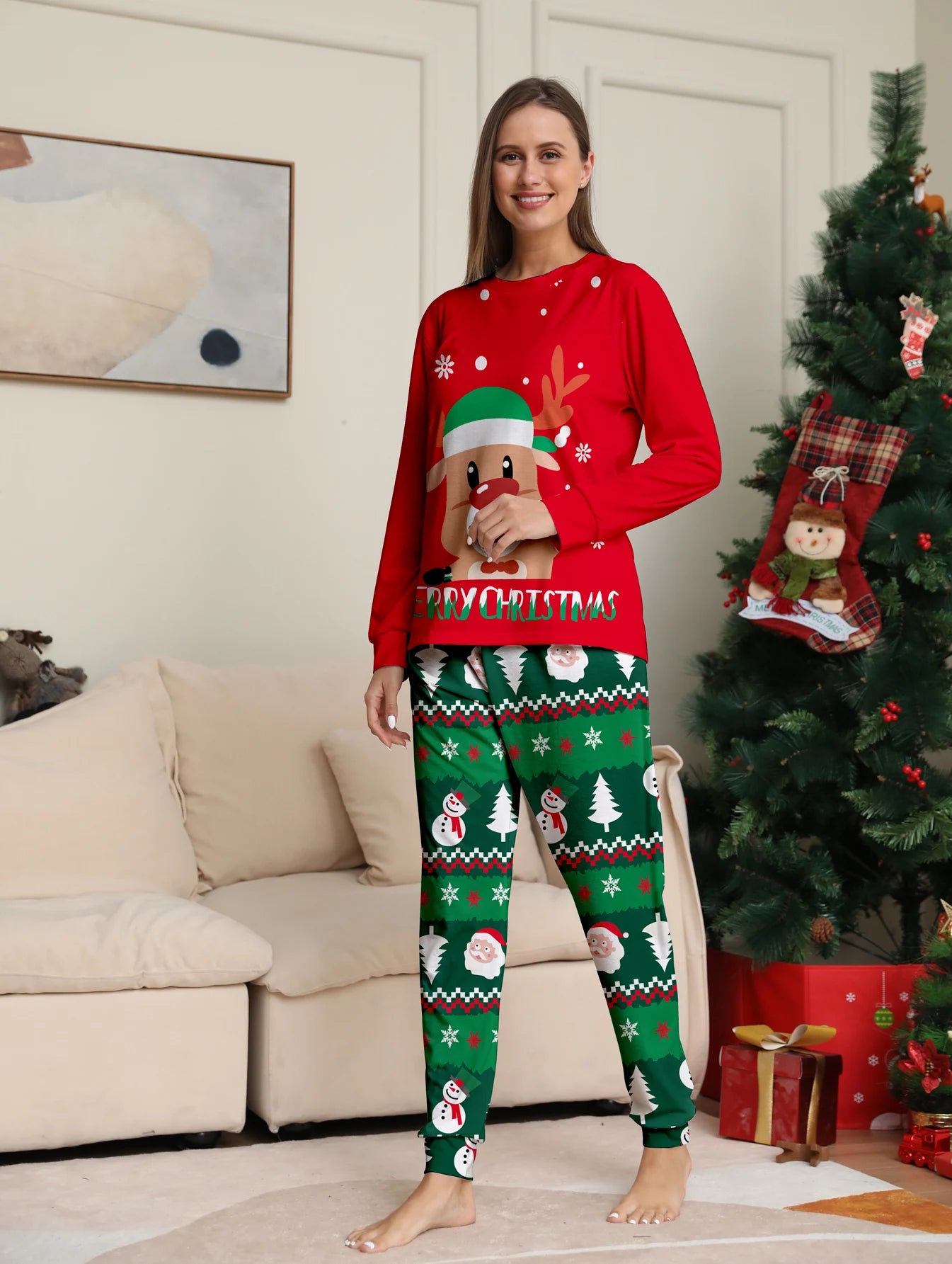 Red & Green Rudolph Xmas Family Matching Pj Set