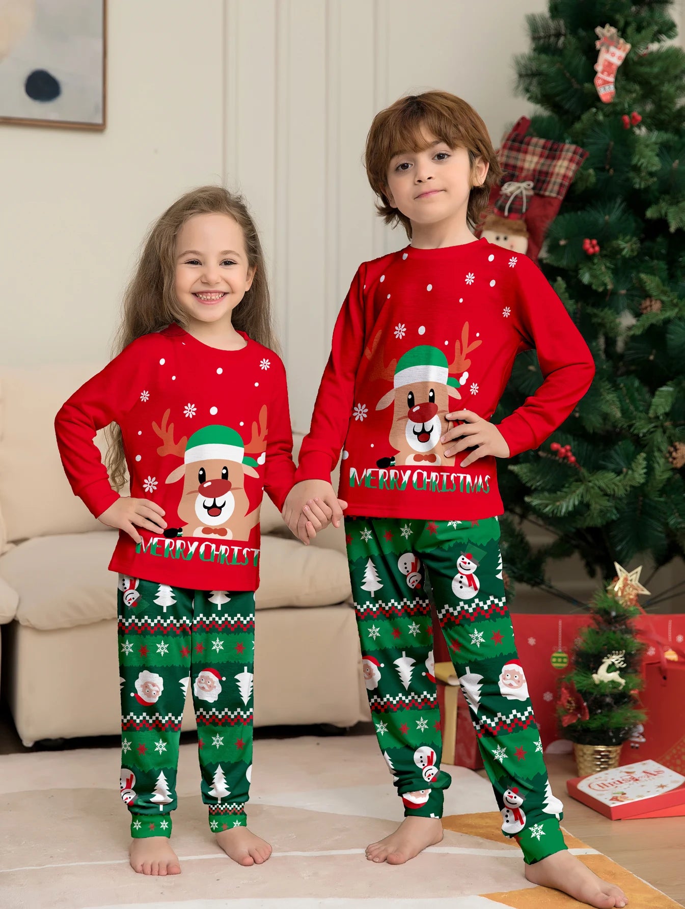 Red & Green Rudolph Xmas Family Matching Pj Set