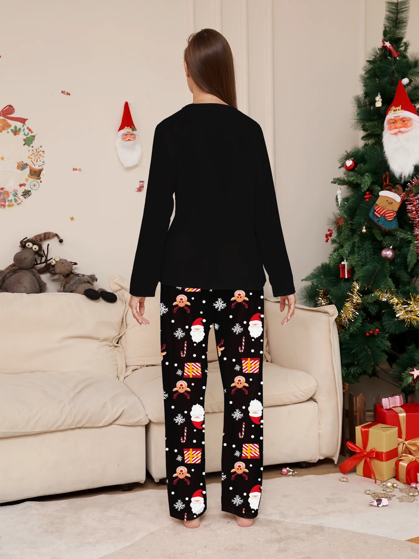 BLACK Santa Couple Pajamas Set
