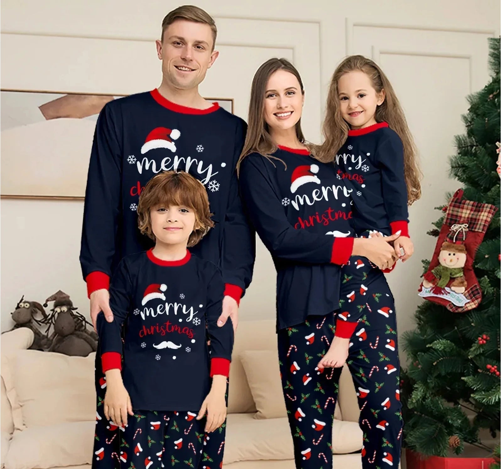 SANTA Hat Christmas Family Matching Pajamas Set