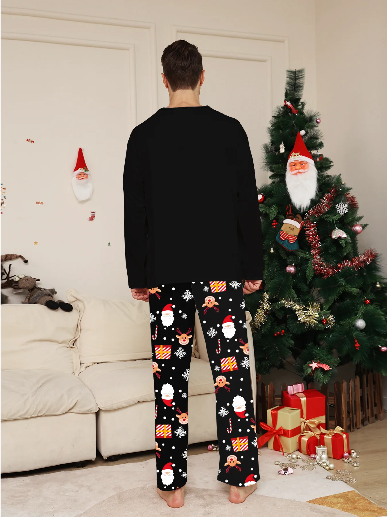 BLACK Santa Couple Pajamas Set