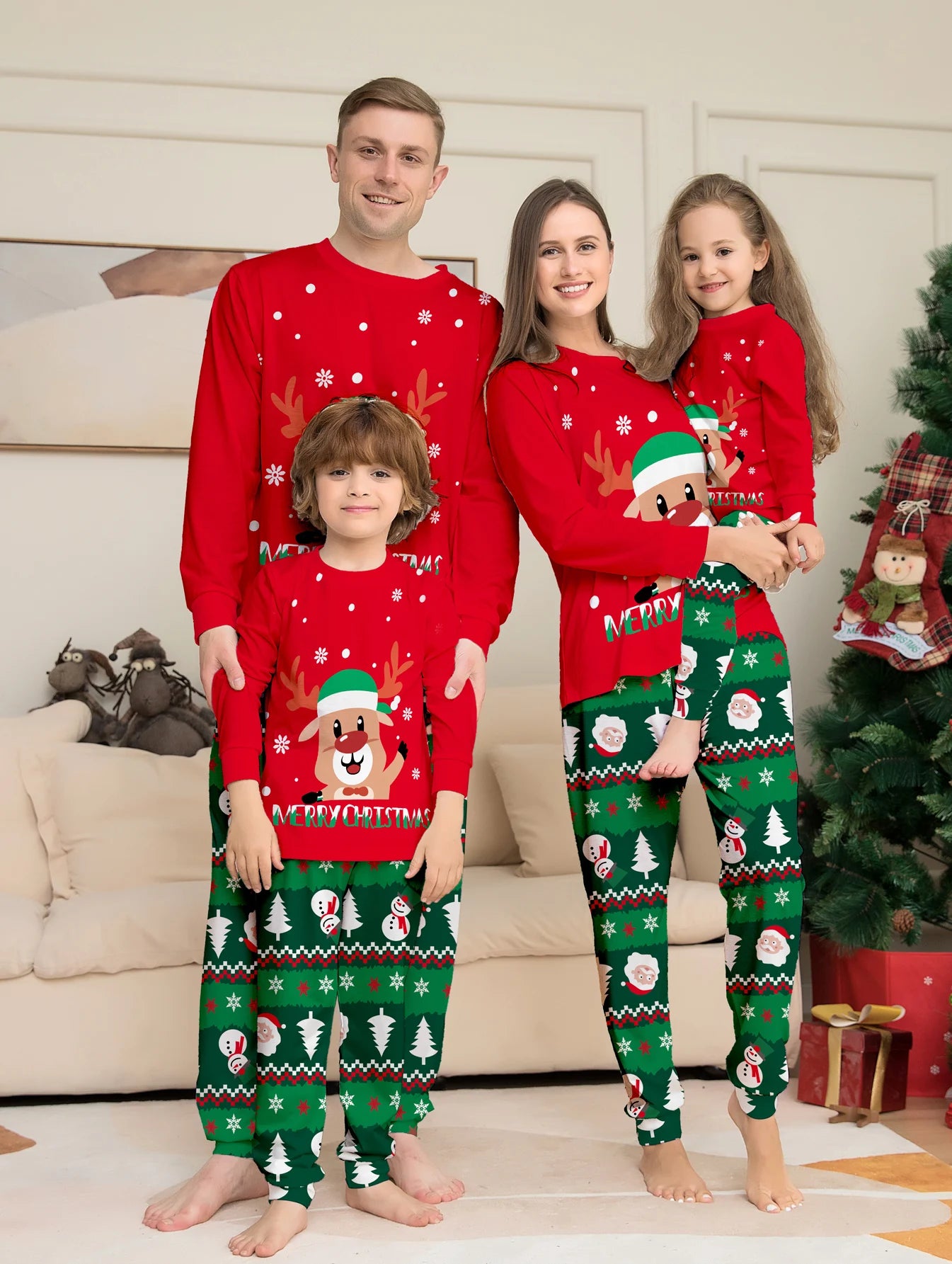 Red & Green Rudolph Xmas Family Matching Pj Set